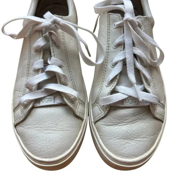 UGG Women’s White Leather Zilo Sneakers Size 8 - Picture 1 of 6